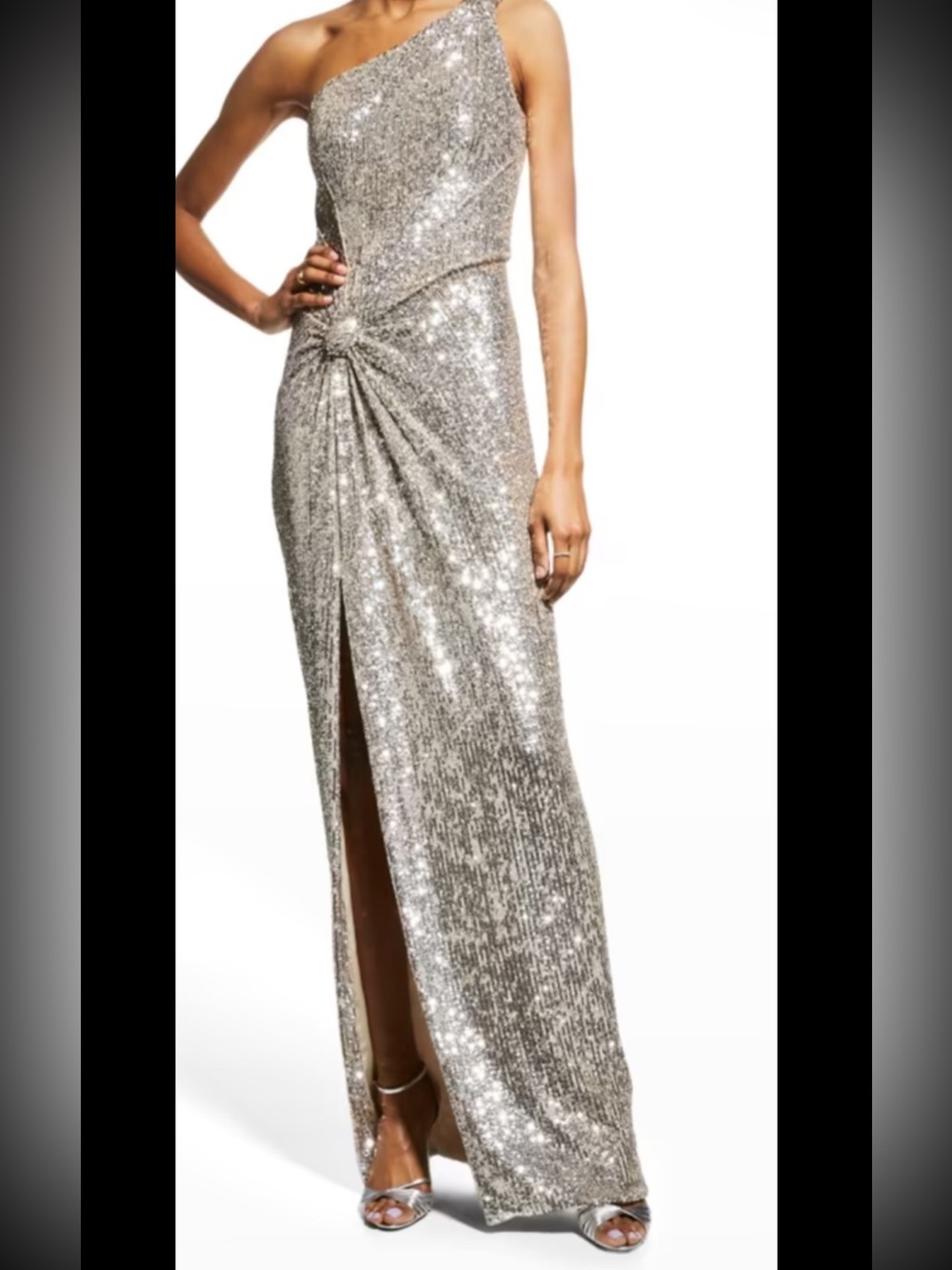 Eliza J Sequin One-Shoulder Sheath Gown,champagne,sz 12, New Without Tag